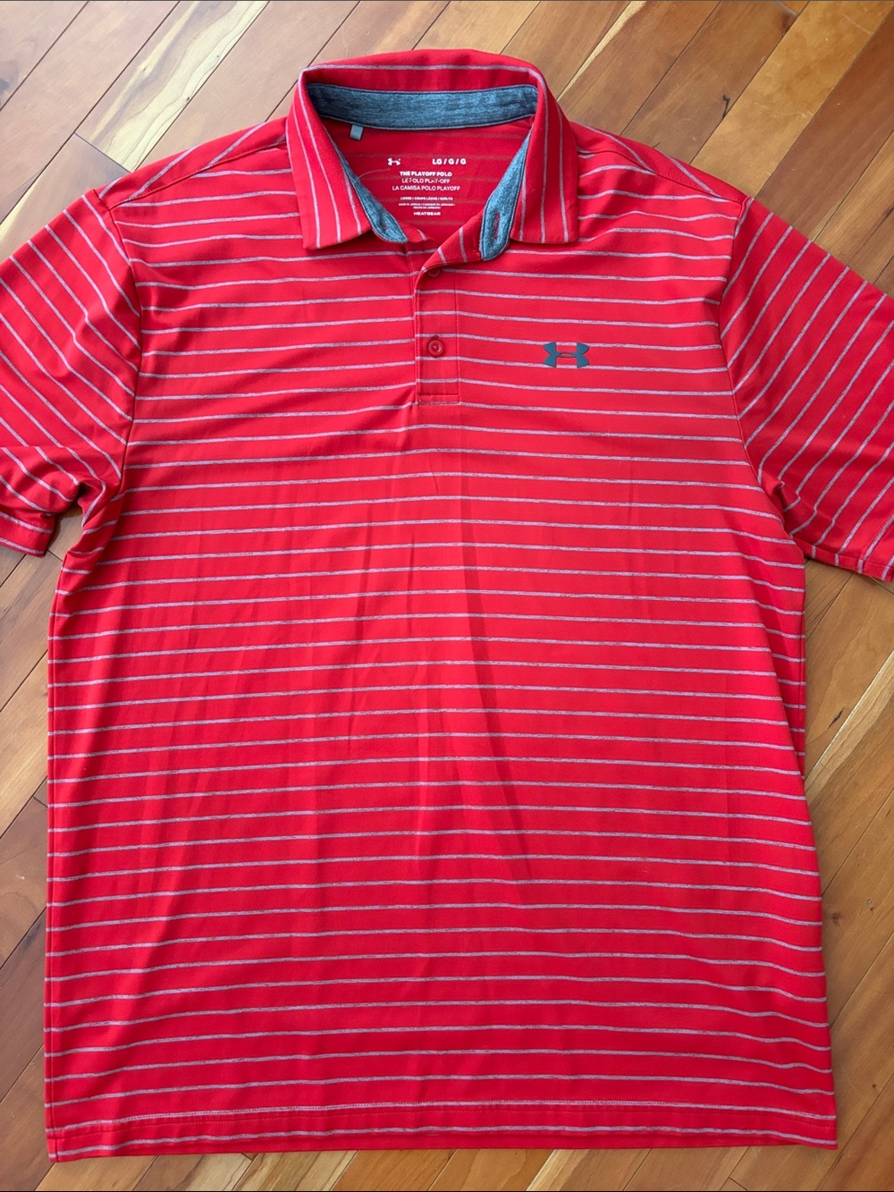 Under Armour Men’s Red Striped Golf Polo Large